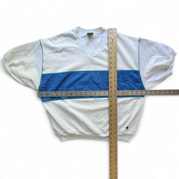 Vintage Jantzen Striped USA Made Short Sleeve V Neck Sweatshirt Pullover White L - Picture 6 of 6